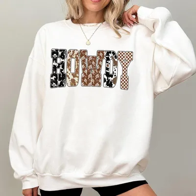 Howdy Sweatshirt Western Halloween Ghost Sweatshirt Cowboy Checkered Fall Letters Sweatshirt Spooky Rustic Sweatshirt