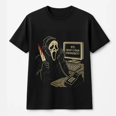 Ghost.Face 911 Dispatcher Halloween T-Shirt, Scary Call T-Shirt, Horror Halloween