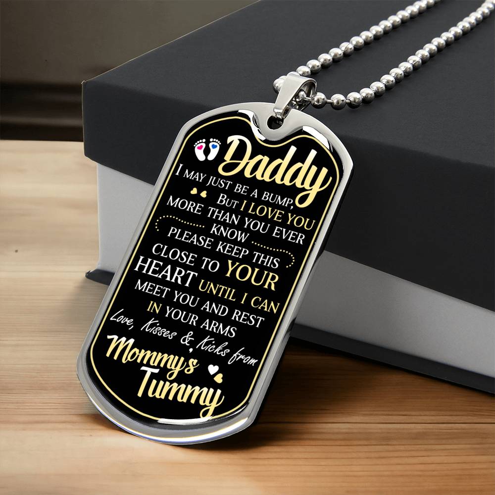 Daddy's Gift From Mommy's Tummy - Father's Day Gift - Daddy Gift From Unborn - Dog Tag Necklace For New Dad - Bump Gifts - Army Tag Necklace, Dog Tag