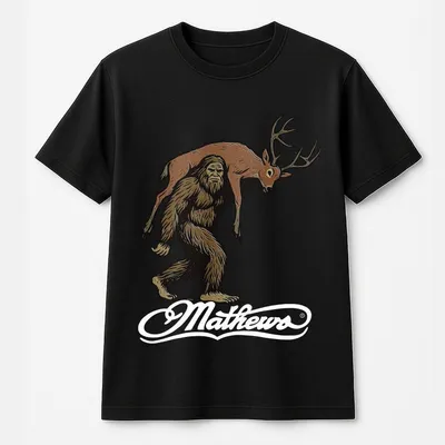Mathews Bigfoot Deer Carry T-Shirt T-Shirt Mathews Sasquatch Hunting Graphic T-Shirt, Funny Bigfoot 2side Bowhunting Style, Unisex Hunter Outfit