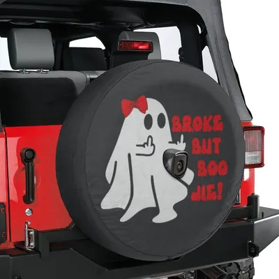 Spare Tire Cover, Cute Ghost Funny Quote, Broke But Boo-Jie Art, Halloween Theme, Waterproof Dustproof Universal Wheel Protector Spare Tire Cover