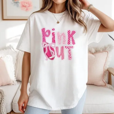 Coquette Lace Football Pink Out T-Shirt Breast Cancer Awareness T-Shirt Preppy Ribbon Cheer Football Mom T-Shirt Game Day