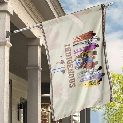 Indigenous Pride House Flag, Vibrant Cultural Banner With Traditional Clothing And Tribal Motifs Horizontal House Flag