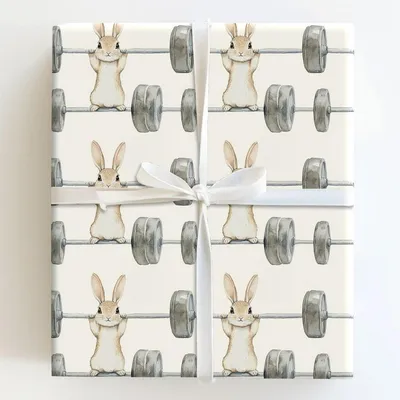 Bench Press Hare - Gift Wrap for Christmas, Holidays Wrapping Paper, Christmas Wrapping Paper