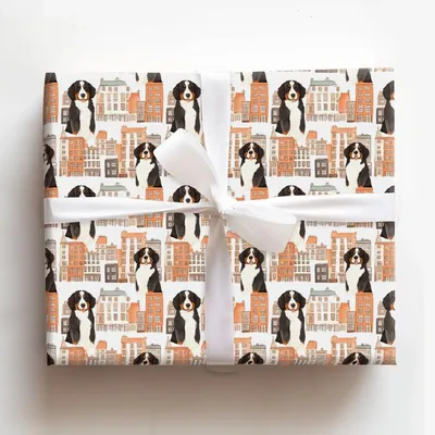City with the Bernese Mountain Dogs - Gift Wrap for Christmas, Holidays Wrapping Paper, Christmas Wrapping Paper