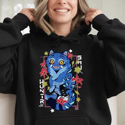 Derpy Tiger Hoodie, Anime Hoodie, Hunter Fan Gift, Streetwear Graphic Hoodie, Anime Lover Gift, Cool Otaku Top Hoodie