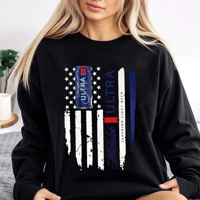 Michellob Ulltra Sweatshirt Bold American Flag Design, Lightweight Blend, Unisex For Summer Bbqs & Tailgates, Casual Daily Wear