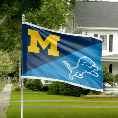 Blue And Gold House Divided Flag, Bold Letter M And Lion Design, Team Spirit Theme, Horizontal House Flag Horizontal House Flag