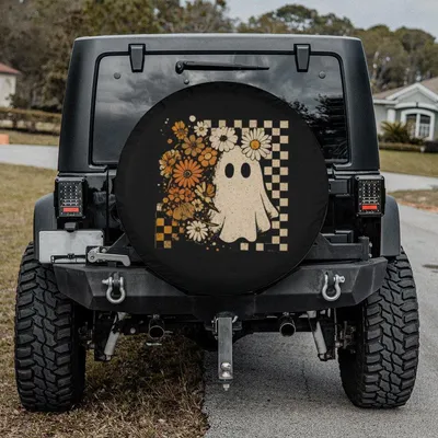 Cute Ghost Halloween Spare Tire Cover, Boo Design With Adorable Spirit Art, Spooky Yet Fun Holiday Theme, Festive Car Decor Gift For Halloween Lovers Spare Tire Cover