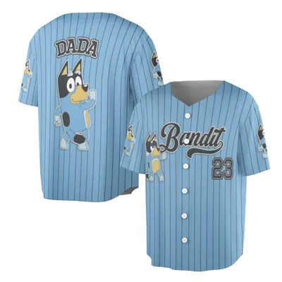 Bandit Dada Baseball Jersey, Cute Cartoon Dog Dad Baseball Jersey, Blue Striped Family Matching Outfit, Unisex Jersey