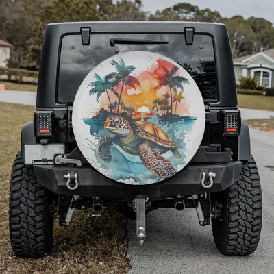 Sea Turtle Ocean Beach Spare Tire Cover Tropical Sunset Graphic For Yukon Sierra Spare Tire Cover