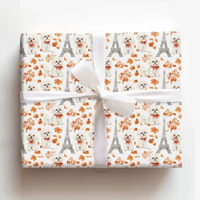 Paris with the Maltese - Gift Wrap for Christmas, Holidays Wrapping Paper, Christmas Wrapping Paper