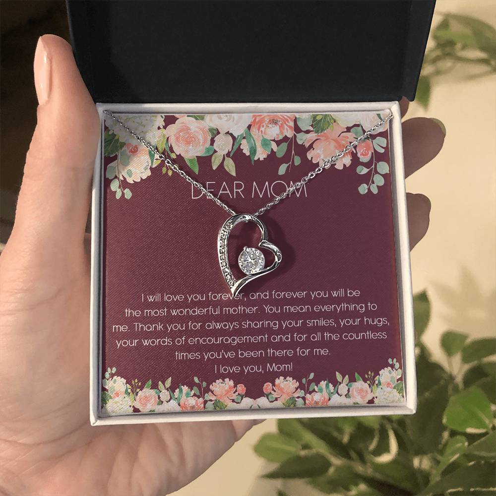Dear Mom Watercolor Flower Forever Love Necklace Mother's Day Message Card - Forever Love Necklace