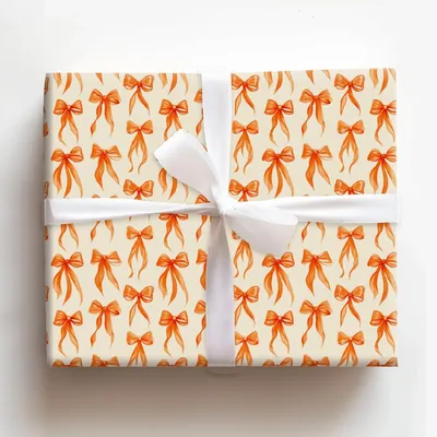 Tangerine Bow - Gift Wrap for Christmas, Holidays Wrapping Paper, Christmas Wrapping Paper