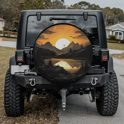 Spare Tire Cover, Sunset Landscape, Mountain And Lake View, Nature Art Design, Backup Camera Hole Option, Universal Fit For Car Truck Suv Spare Tire Cover