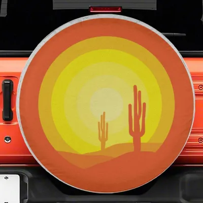 Modern Desert Landscape Spare Tire Cover, Vivid Orange Yellow Cactus Sunset, Minimalist Southwest Art, Universal Fit Suv Rv Campers Spare Tire Cover