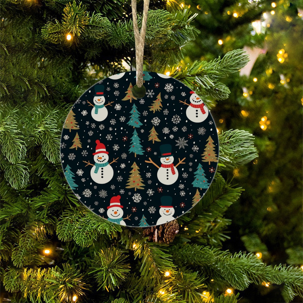 Snowman and Christmas Tree Pattern Christmas Tree Ornament