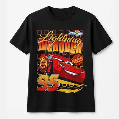 Retro Lightning Mcqueen T-Shirt Rusteze Cars Movie T-Shirt Piston Cup Graphic