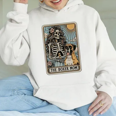 Boxer Dog Mama Hoodie Fall Halloween Boxer Hoodie Tarot Card Graphic Hoodie Mother'S Day Gift Idea Dog Lover Fashion