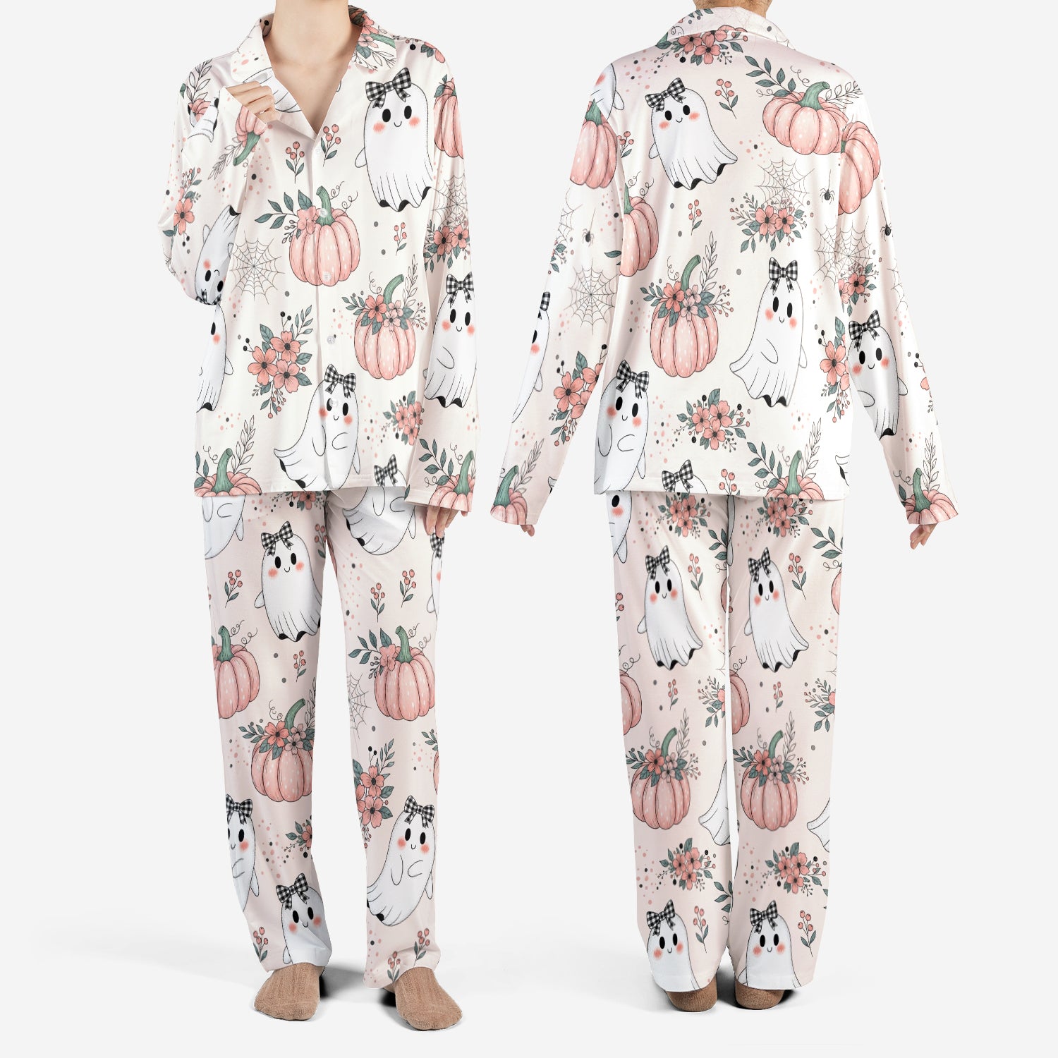 Pink Halloween Pajamas – Seamless Coquette Ghost Print Set