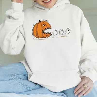 Halloween Costumesweatshirt Spooky Season Hoodie Trendy Halloween Pumpkin Chasing Ghost Hoodie Fall Vibes Funny
