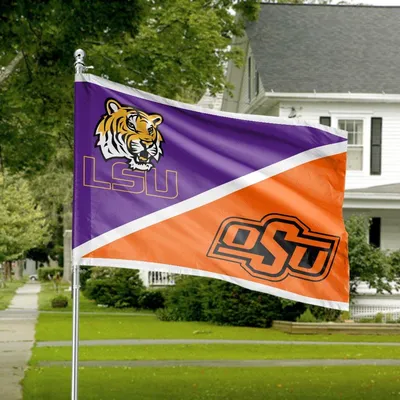 Split Purple And Orange Sports Rivalry, Bold Team Logos For House Divided Fans, Game Day Decor, Horizontal House Flag Horizontal House Flag