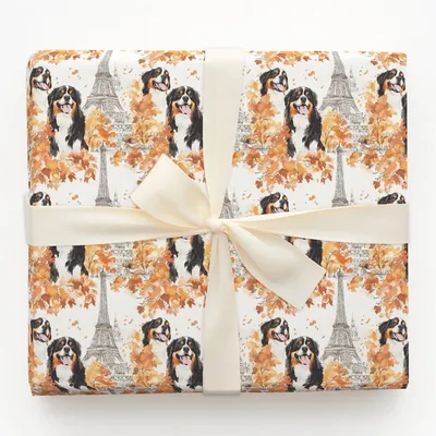 Paris with the Bernese Mountain Dogs - Gift Wrap for Christmas, Holidays Wrapping Paper, Christmas Wrapping Paper