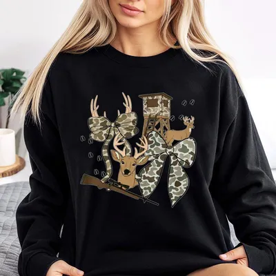Hunting Season Sweatshirt, Fall Outfit, Hunt Sweatshirt, Bow Sweatshirt, Coquette Sweatshirt, Camo Sweatshirt, Deer Hunting Sweatshirt, Doe Sweatshirt