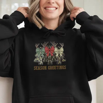 Coquette Camo Christmas Trees Hoodie Hoodie, Hunting Christmas Hoodie, Christmas Gifts, Xmas Coquette Hoodie, Season Greetings