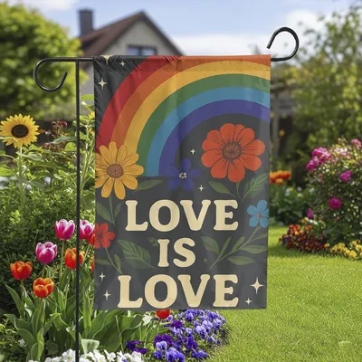Rainbow 'Love Is Love' Garden Flag – Inspirational Lgbtq+ Outdoor Decor With Flowers Vertical Garden Flag