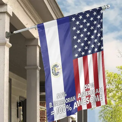 Usa El Salvador Garden Flag 5050 Dual Heritage , Bilingual American Yard Decor Vertical House Flag