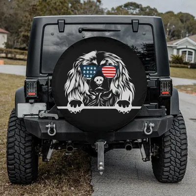 Dog Patriotic Sunglasses Spare Tire Cover - Cute Peeking Pet Americana Flag Art, Funny Animal Lover Graphic, Universal Waterproof Tire Protector Spare Tire Cover