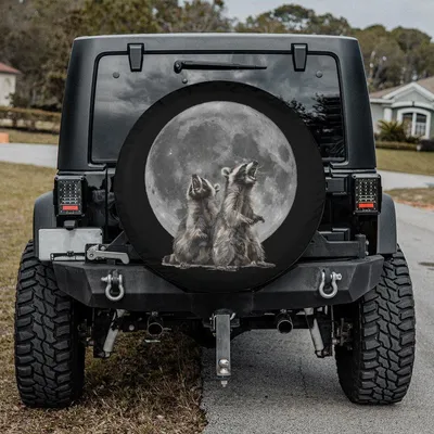 Raccoon Howling At The Moon Tire Cover, Spare Tire Cover, Backup Camera Hole Tire Cover, Funny Tire Cover Spare Tire Cover