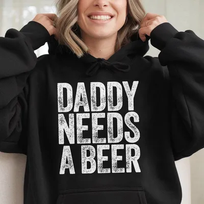 Men'S Regular Fit _daddy Needs A Beer_ Slogan Print Round Neck Hoodie, Casual Hoodie For Summer, Fashion Men'S Top For Daily Wear