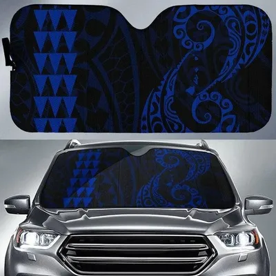 Royal Blue Kakau Polynesia Hawaii Printed Car Sun Shade Cover Auto Windshields PrintSyde