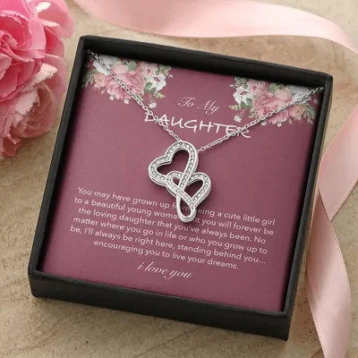 To My Daughter Necklace Birthday Gift For Daughter Gift From Dad Gift From Mom Double Hearts Necklace