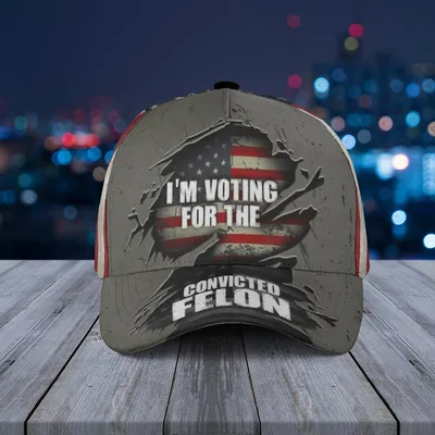 Convicted Felon Baseball Cap – I'M Voting For The Flag, Torn American Design With Cracked Texture Statement Hat Baseball Cap