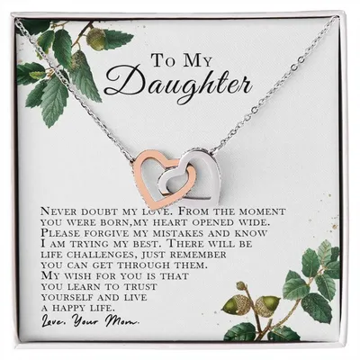 I Will Love You Forever Daughter Gift From Mom. Interlocking Hearts Necklace