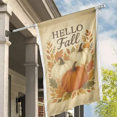 Hello Fall Garden Flag, Autumn Pumpkin Yard Decor, Rustic Outdoor Flag, Thanksgiving Garden Decoration Vertical House Flag