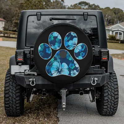 Blue Hawaiian Flowers Paw Spare Tire Cover - Thickening Leather, Tropical Pet Lover Design Spare Tire Cover