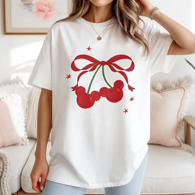Cherry Mouse Coquette Unisex T-Shirt Cherry Mickey Bow 90s T-Shirt Coquette T-Shirt Magic World Family Trip