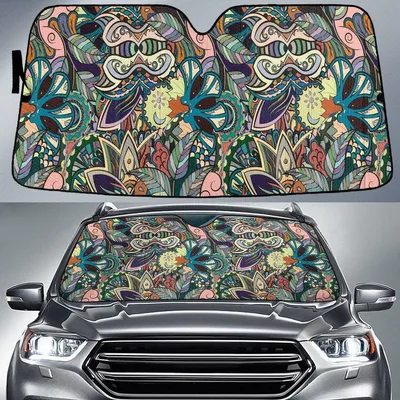 Mint Green Color Flowers Paisley Texture Dot Theme Car Sun Shades Cover Auto Windshield PrintSyde