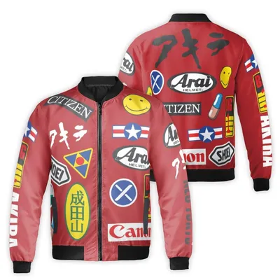 Bomber Jacket,Akira Neo Tokyo Patchwork,Anime Manga Graphic,Red Streetwear Bomber Jacket