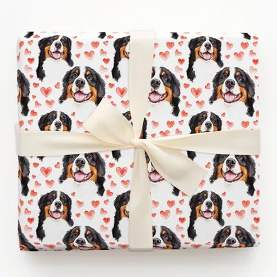 Bernese Mountain Dog Valentine - Gift Wrap for Christmas, Holidays Wrapping Paper, Christmas Wrapping Paper