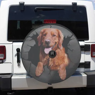 Red Golden Retriever Spare Tire Cover, Dog Head Cracked Circle Art, Puppy Lover Gift, Backup Camera Hole Option, Universal Fit Suv Truck Rv Spare Tire Cover