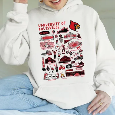 University Of Louisville Impressions Artwork Hoodie Vintage Graphic Louisville Cardinals Team Collection Hoodie Schoocl
