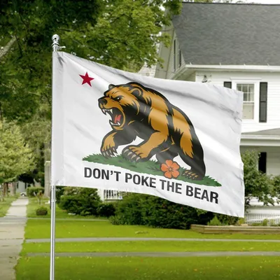 Don’T Poke The Bear Horizontal House Flag, Fierce Bear Warning Banner With California Style Horizontal House Flag
