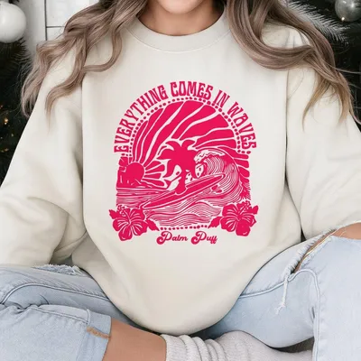 Pink Palm Puff Sweatshirt For Women Teen Girls Cute Preppy Sweatshirt, Y2k Sweatshirt
