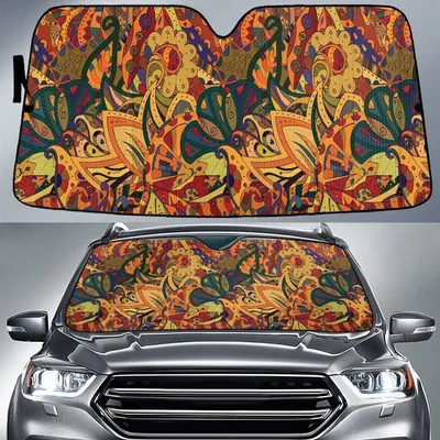 Orange Tone Color Flowers Paisley Texture Dot Theme Car Sun Shades Cover Auto Windshield PrintSyde