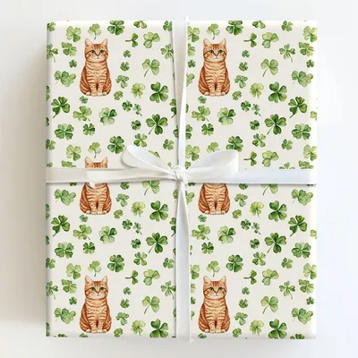 Shamrocks with the Scottish Fold - Gift Wrap for Christmas, Holidays Wrapping Paper, Christmas Wrapping Paper